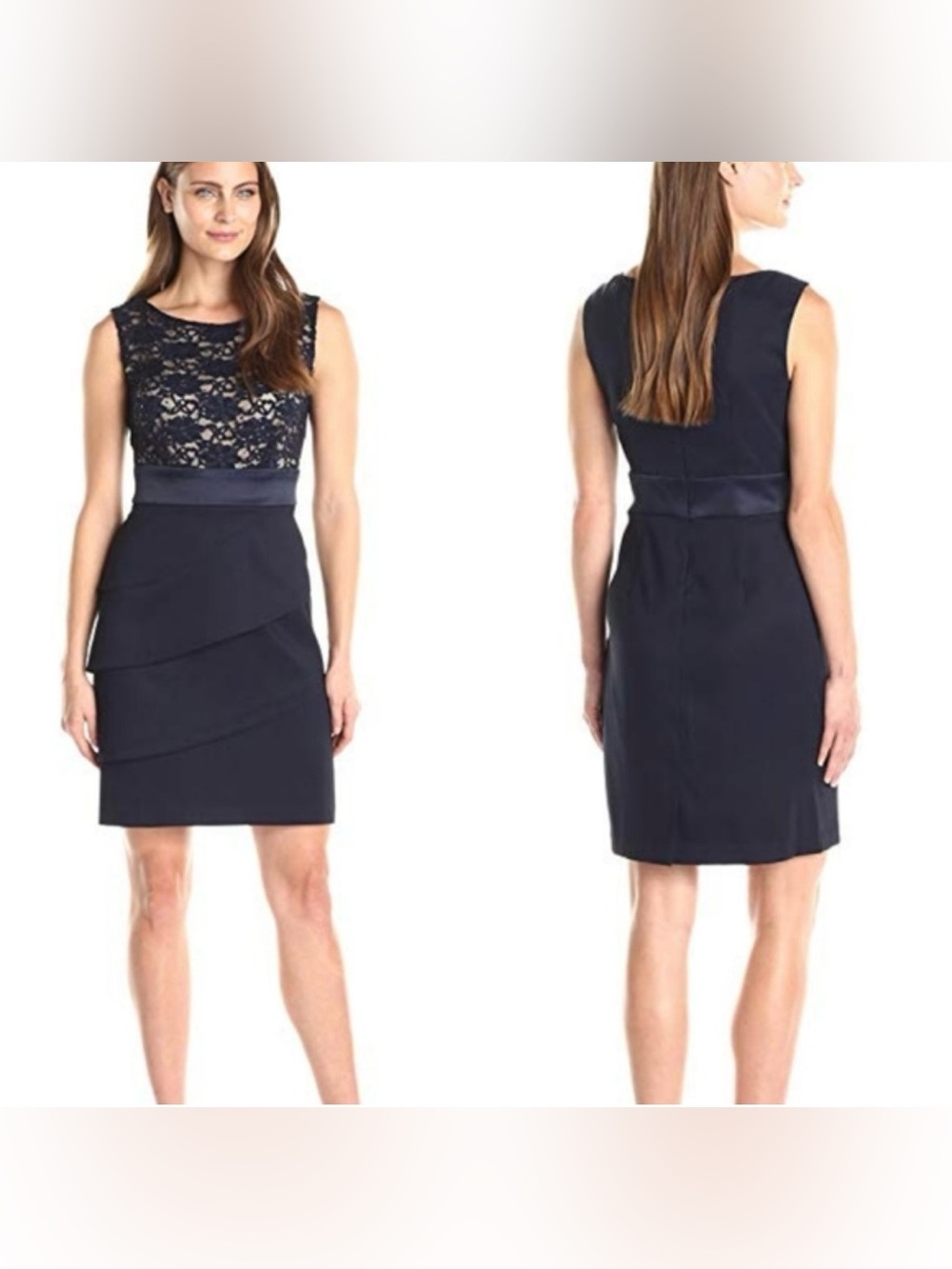 LAURA-Sz 10- Lace Bodice Dress- Occasion Asymmetrical-NWOT- Navy BLK -Sleeveless